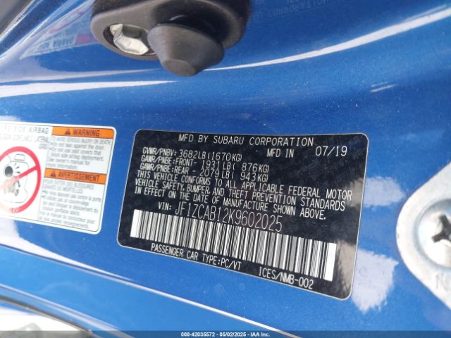 JF1ZCAB12K9602025 Subaru Brz Premium