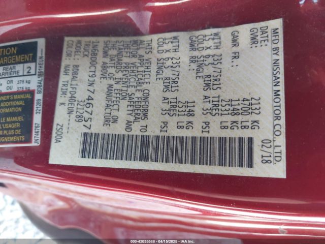 1N6BD0CT9JN746757 Nissan FRONTIER S