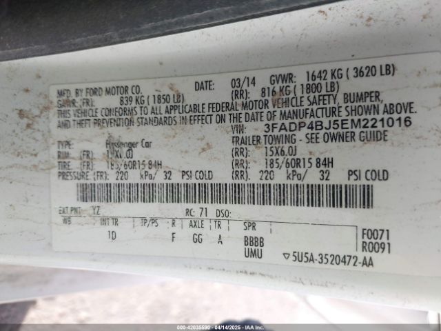 3FADP4BJ5EM221016 Ford FIESTA SE