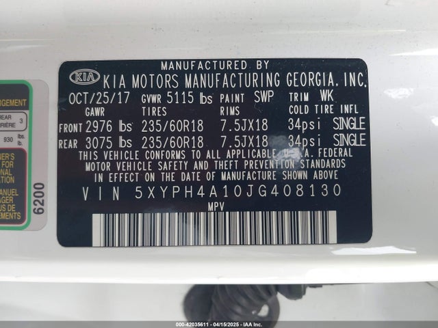 5XYPH4A10JG408130 KIA t-gdi theta-ii