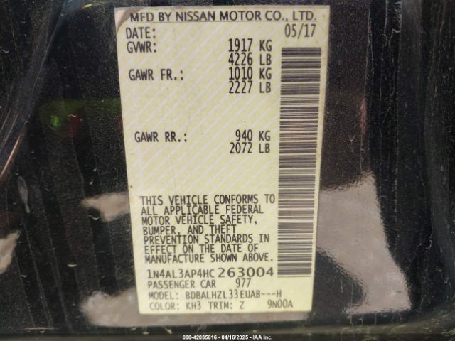 1N4AL3AP4HC263004 Nissan Altima 2.5 Sr