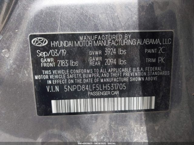 5NPD84LF5LH531705 Hyundai mpi nu
