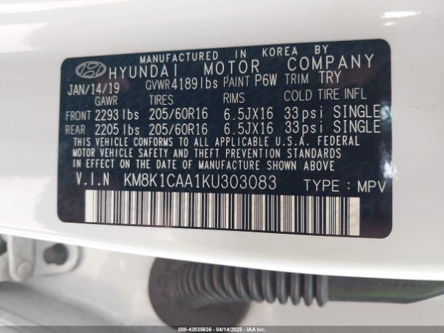 KM8K1CAA1KU303083 Hyundai Kona Se
