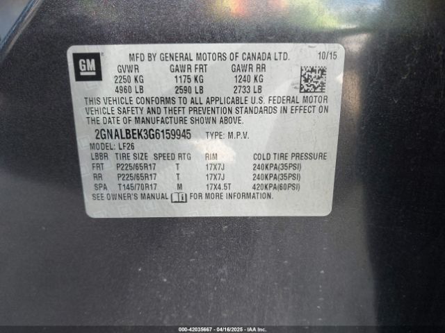 2GNALBEK3G6159945 Chevrolet EQUINOX LS