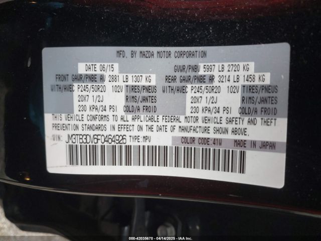 JM3TB3DV6F0464926 Mazda Cx-9 Grand Touring