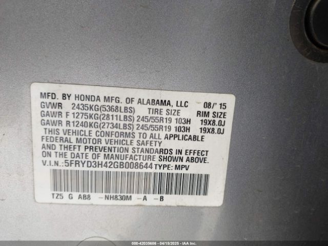 5FRYD3H42GB008644 Acura MDX