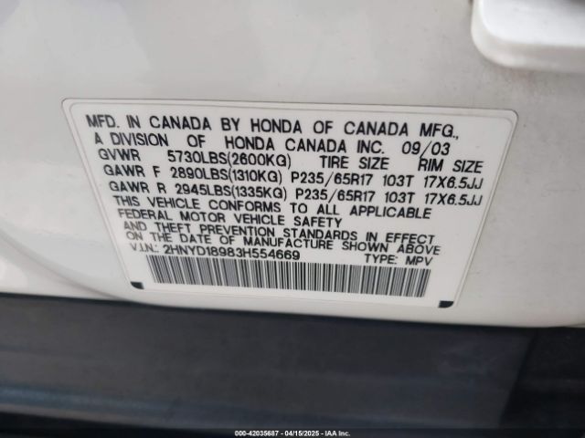 2003 ACURA MDX 2HNYD18983H554669 Photo 8