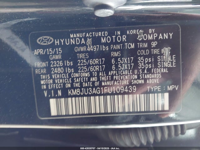 KM8JU3AG1FU109439 Hyundai TUCSON SE