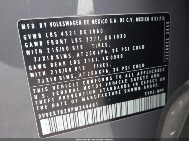 3VVEX7B29PM344461 Volkswagen Taos 1.5t Se