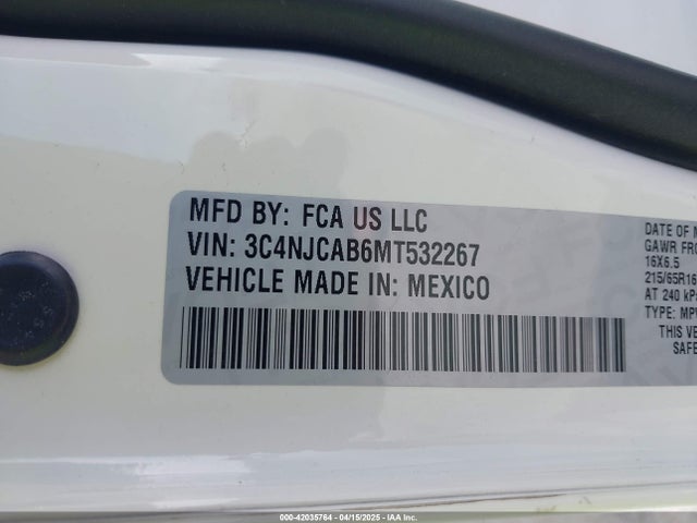 3C4NJCAB6MT532267 Jeep Compass Sport Fwd
