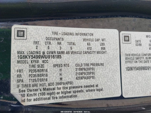1998 CADILLAC SEVILLE 1G6KY5499WU916185 Photo 8