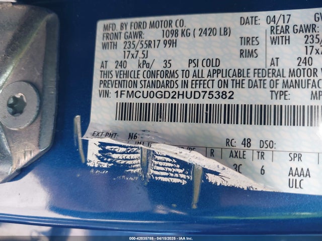 1FMCU0GD2HUD75382 Ford ESCAPE SE