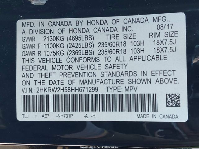 2HKRW2H58HH671299 Honda CR-V EX