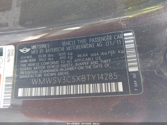 2011 MINI COOPER S WMWSV3C5XBTY14285 Photo 8