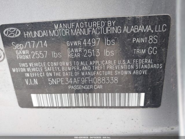 5NPE34AF9FH088338 Hyundai Sonata Limited