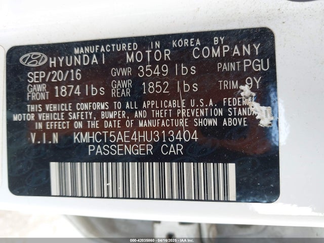KMHCT5AE4HU313404 Hyundai ACCENT SE