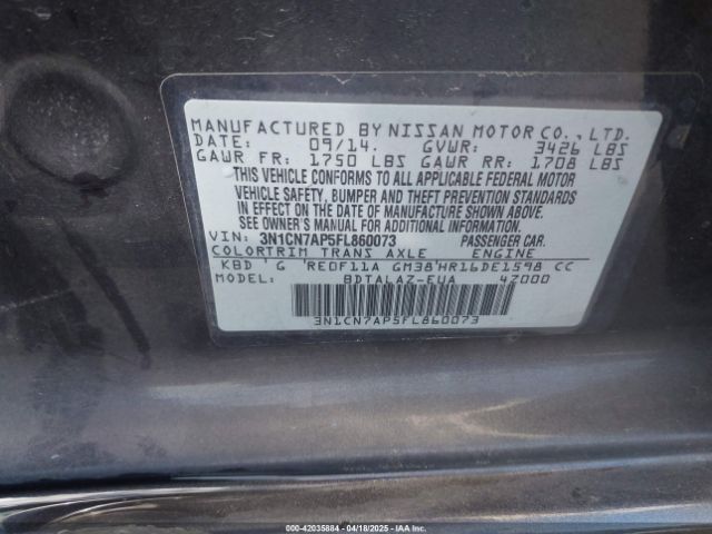 3N1CN7AP5FL860073 Nissan Versa 1.6 S+