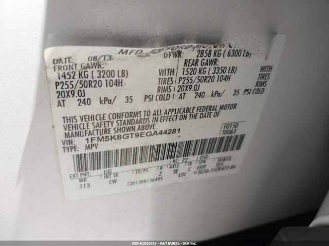 1FM5K8GT9EGA44281 Ford EXPLORER SPORT