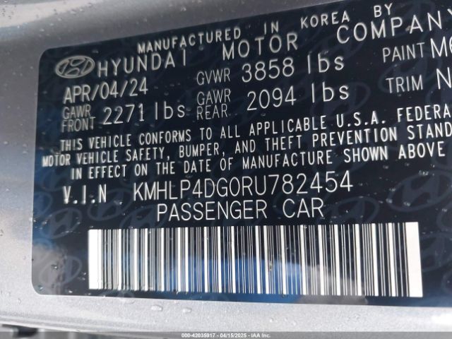 KMHLP4DG0RU782454 Hyundai Elantra Limited