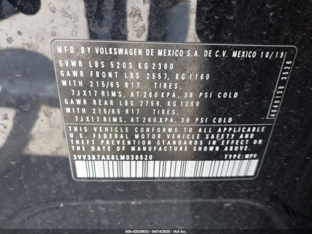 2020 VOLKSWAGEN TIGUAN 3VV3B7AX8LM036520 Photo 8