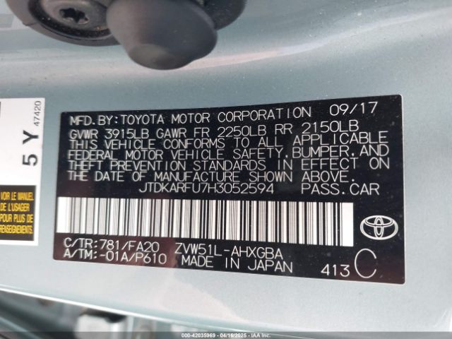 JTDKARFU7H3052594 Toyota Prius Three