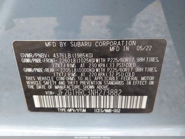 2022 SUBARU CROSSTREK JF2GTHRC3NH273882 Photo 8