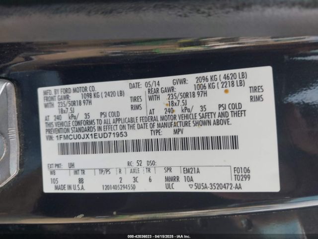 1FMCU0JX1EUD71953 Ford Escape Titanium
