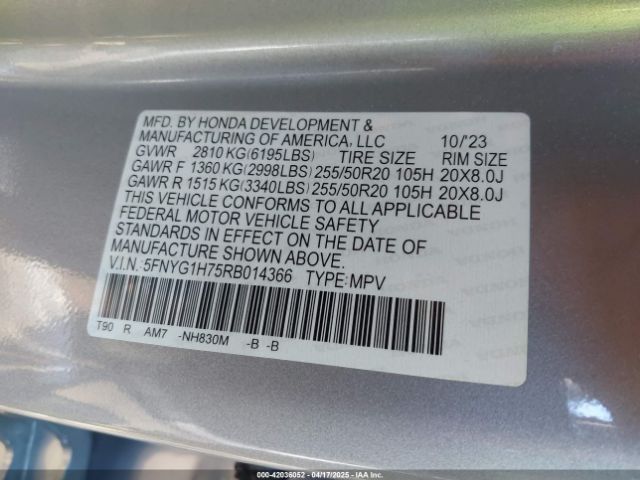 5FNYG1H75RB014366 Honda Pilot Touring