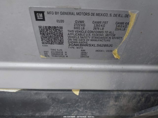 3GNKBHRSXLS628920 Chevrolet Blazer Awd 2lt