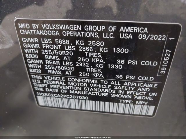 1V2KC2CA2PC207030 Volkswagen Atlas Cross Sport 2.0t Se W/technology