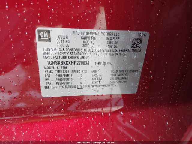 1GNSKBKCXHR270034 Chevrolet Tahoe Lt