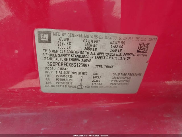 3GCPCRECXEG126897 Chevrolet l83 - vvt, afm (active fuel management), aluminum