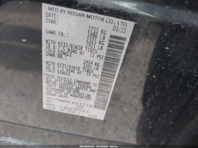 5N1AR2MN0FC653278 Nissan Pathfinder S