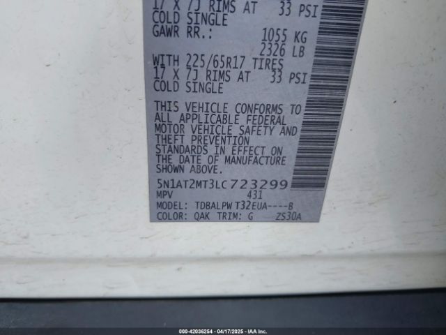 5N1AT2MT3LC723299 Nissan Rogue S Fwd
