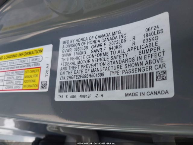 2HGFE2F59SH504699 Honda Civic Sport