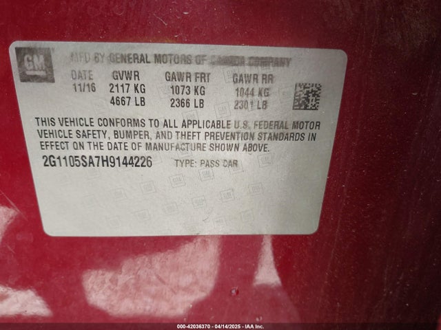 2G1105SA7H9144226 Chevrolet IMPALA 1LT