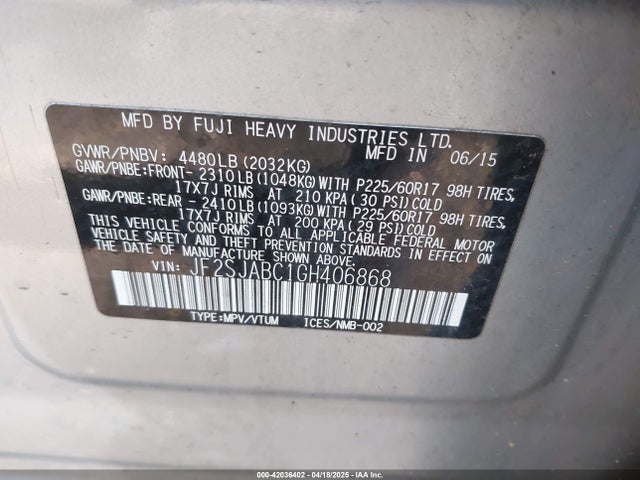JF2SJABC1GH406868 Subaru Forester 2.5i