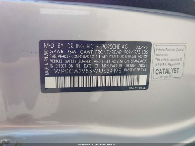 1998 PORSCHE BOXSTER WP0CA2983WU624195 Photo 8