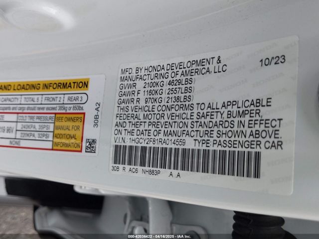 1HGCY2F81RA014559 Honda Accord Hybrid Touring