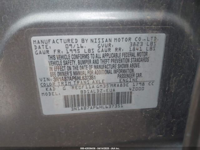 3N1AB7AP6HL637351 Nissan Sentra S/sl/sr/sv