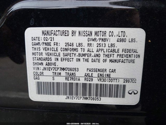 Infiniti 3.0l t 2021 JN1EV7CP7MM706053 Image 9