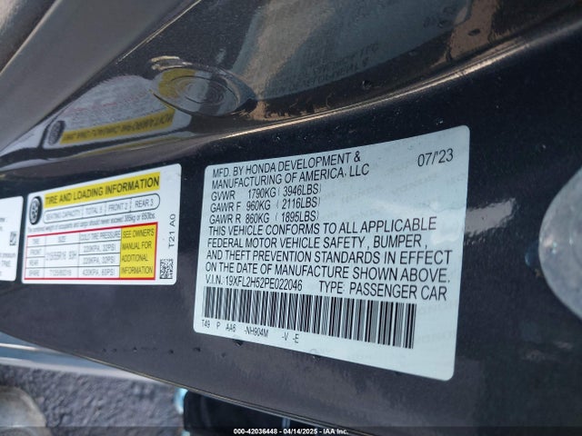 19XFL2H52PE022046 Honda Civic Lx