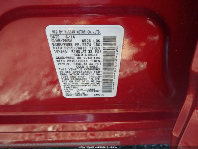 JN8AS5MV9EW715935 Nissan Rogue Select S
