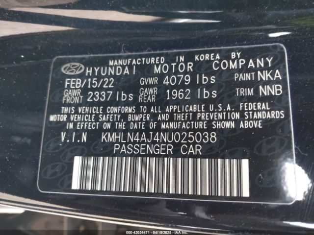 KMHLN4AJ4NU025038 Hyundai Elantra Hybrid Limited