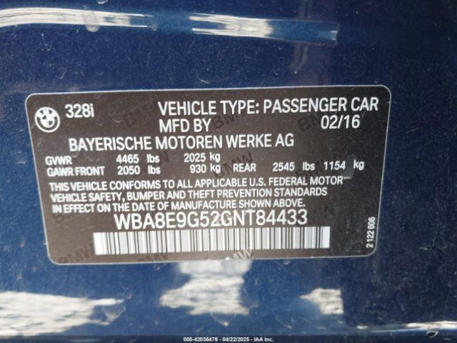 WBA8E9G52GNT84433 BMW 2016