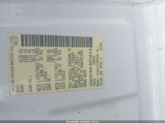 1N6BF0KY8HN805654 Nissan Nv Cargo Nv2500 Hd S V6