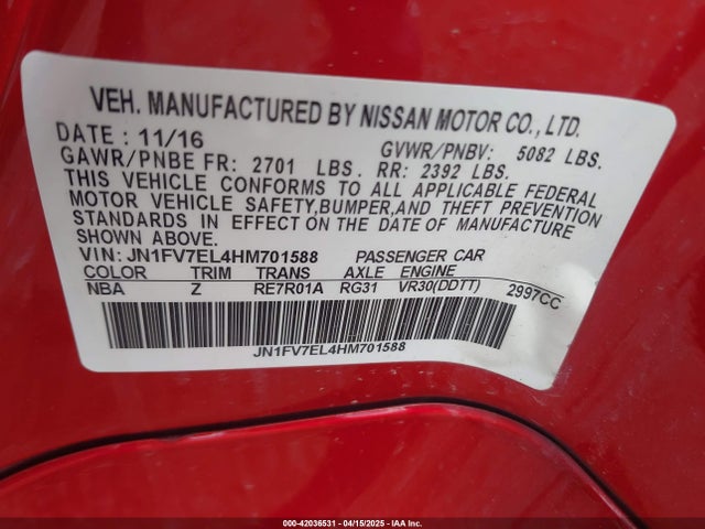 JN1FV7EL4HM701588 Infiniti Q60 3.0t Red Sport 400