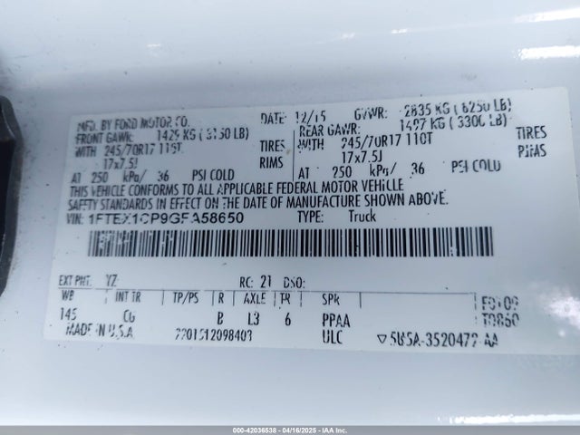 Ford F-150 Xl 2016 1FTEX1CP9GFA58650 Image 9