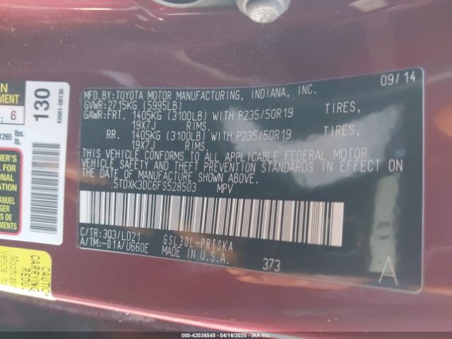 5TDXK3DC6FS528503 Toyota Sienna Se Premium 8 Passenger