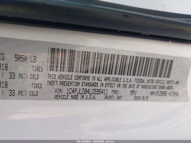 1C4PJLDB4LD595411 Jeep Cherokee Limited Fwd